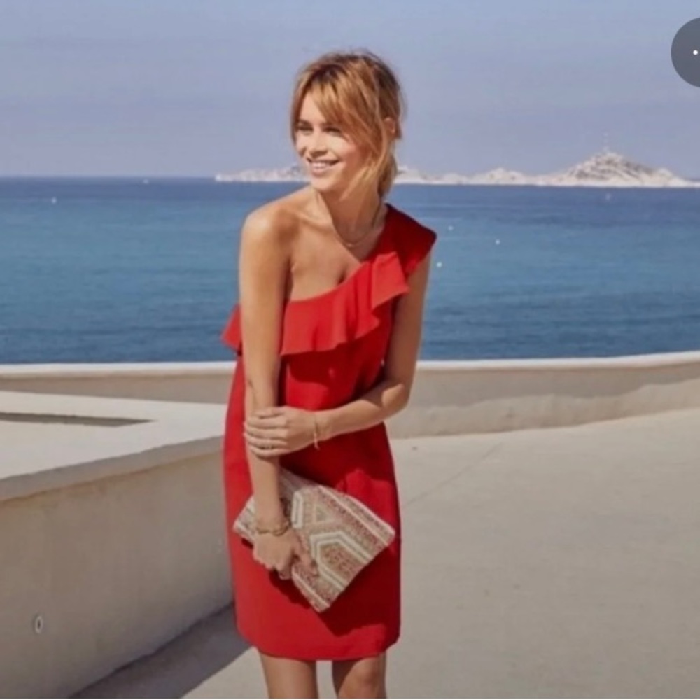 Sezane Ruffle One-Shoulder Shift Dress US Size 4